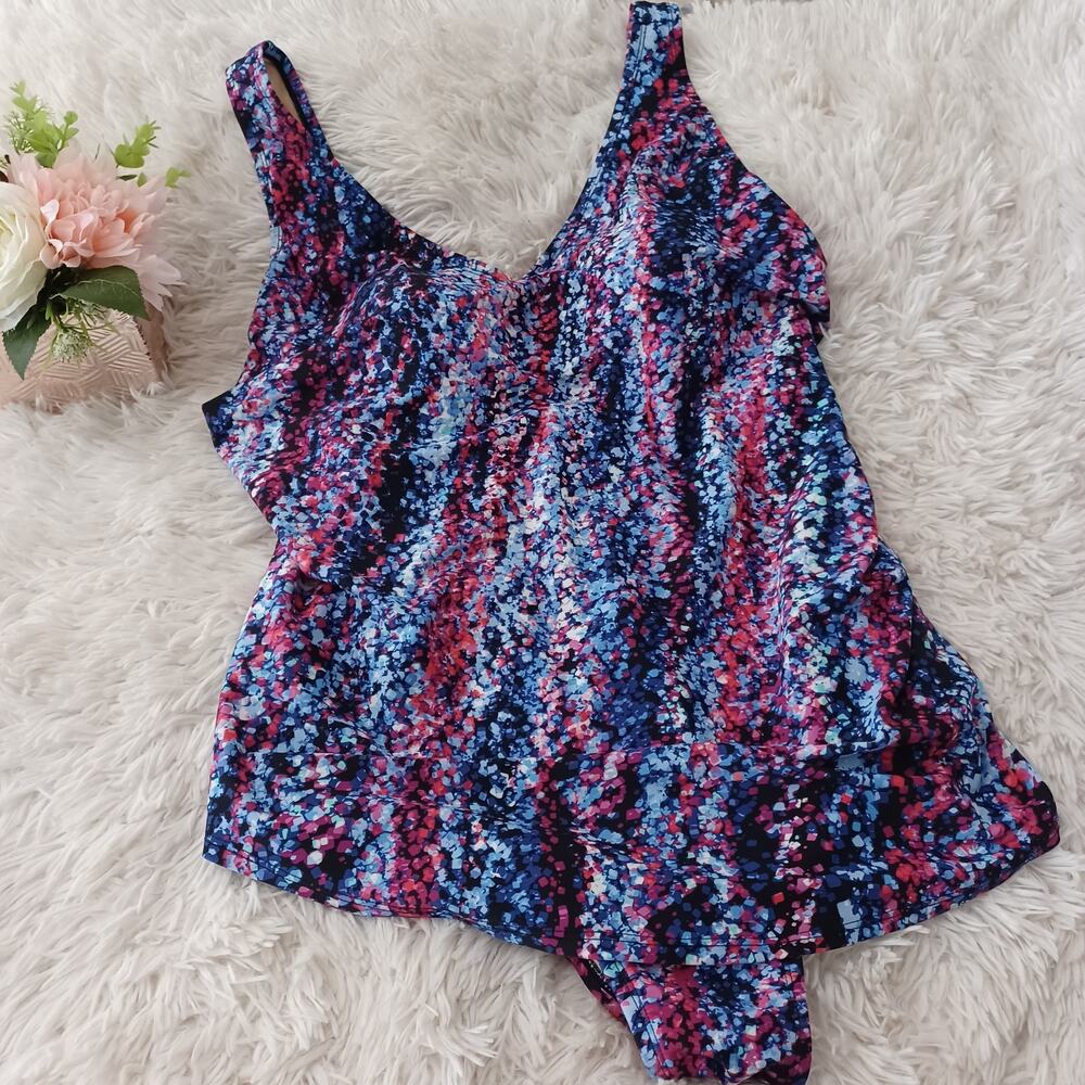Swim 365 Sarong V-Neck Tummy Control One-Piece Swimsuit Size 20